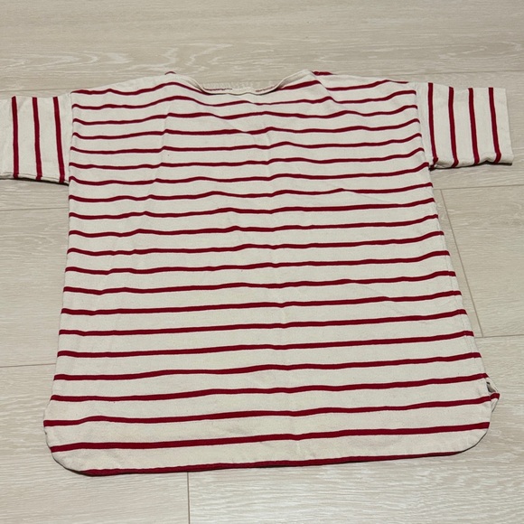 3/$10 Madewell Striped Red Cream Tee with BEACH Logo - Picture 6 of 8